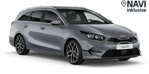 Silberner Kombi Kia Ceed SW 2023 von der Seite auf schwarzem Hintergrund in modernem Design.