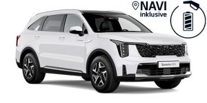 Weißer SUV mit Navi inklusive und Hybridantrieb Seitenansicht des Fahrzeugs für umweltfreundliches Reisen