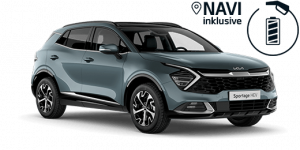 Moderner SUV Kia Sportage HEV in stilvollem Grau mit innovativer Navigation und elegantem Design.