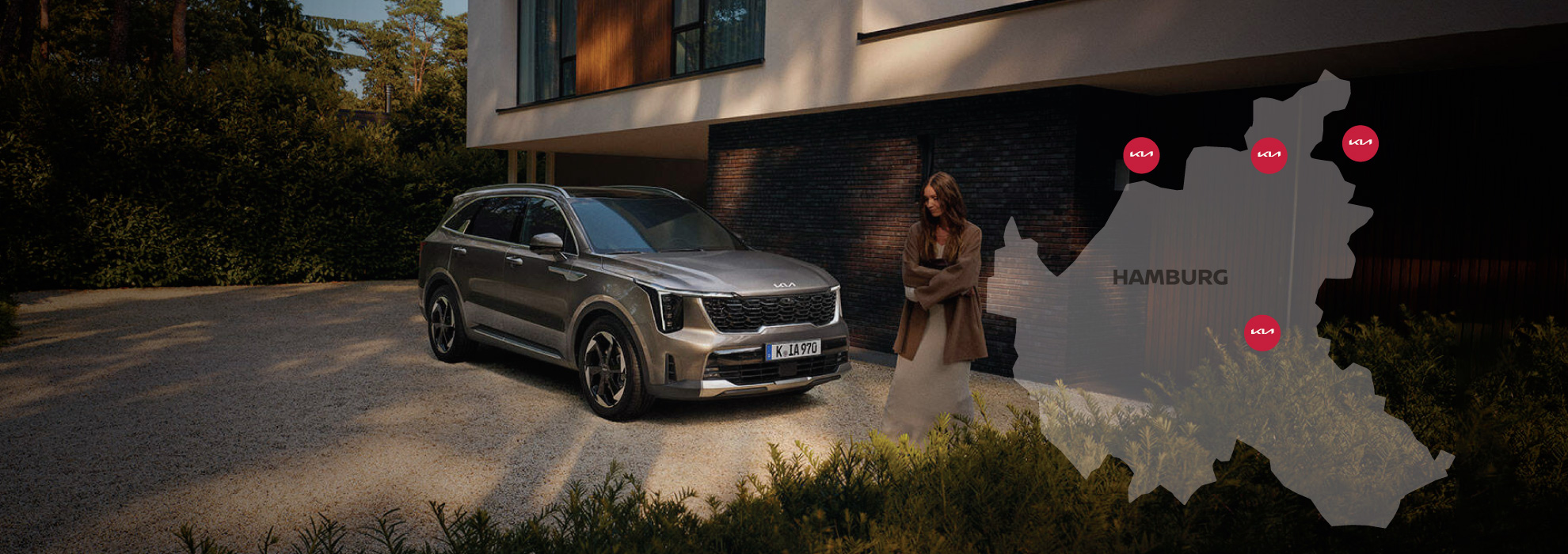 Headerbild mit Kia und einer Landkarte, die die Standorte zeigt