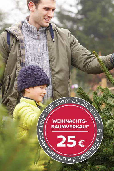 Vater und Sohn beim Weihnachtsbaumkauf für 25 Euro